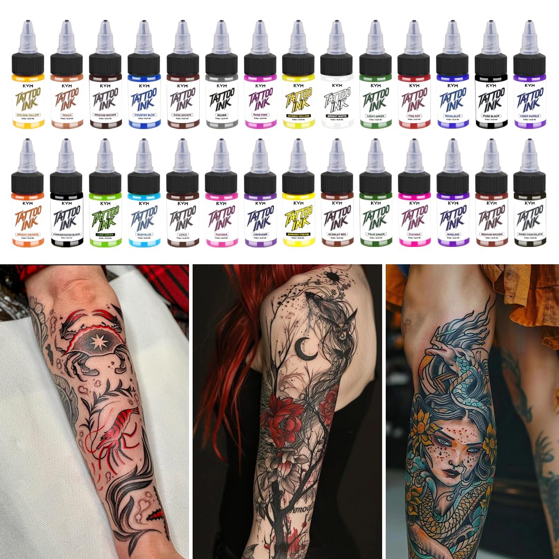 KVM Tattoo Ink smooth flow ideal for clean shading and precise lines.