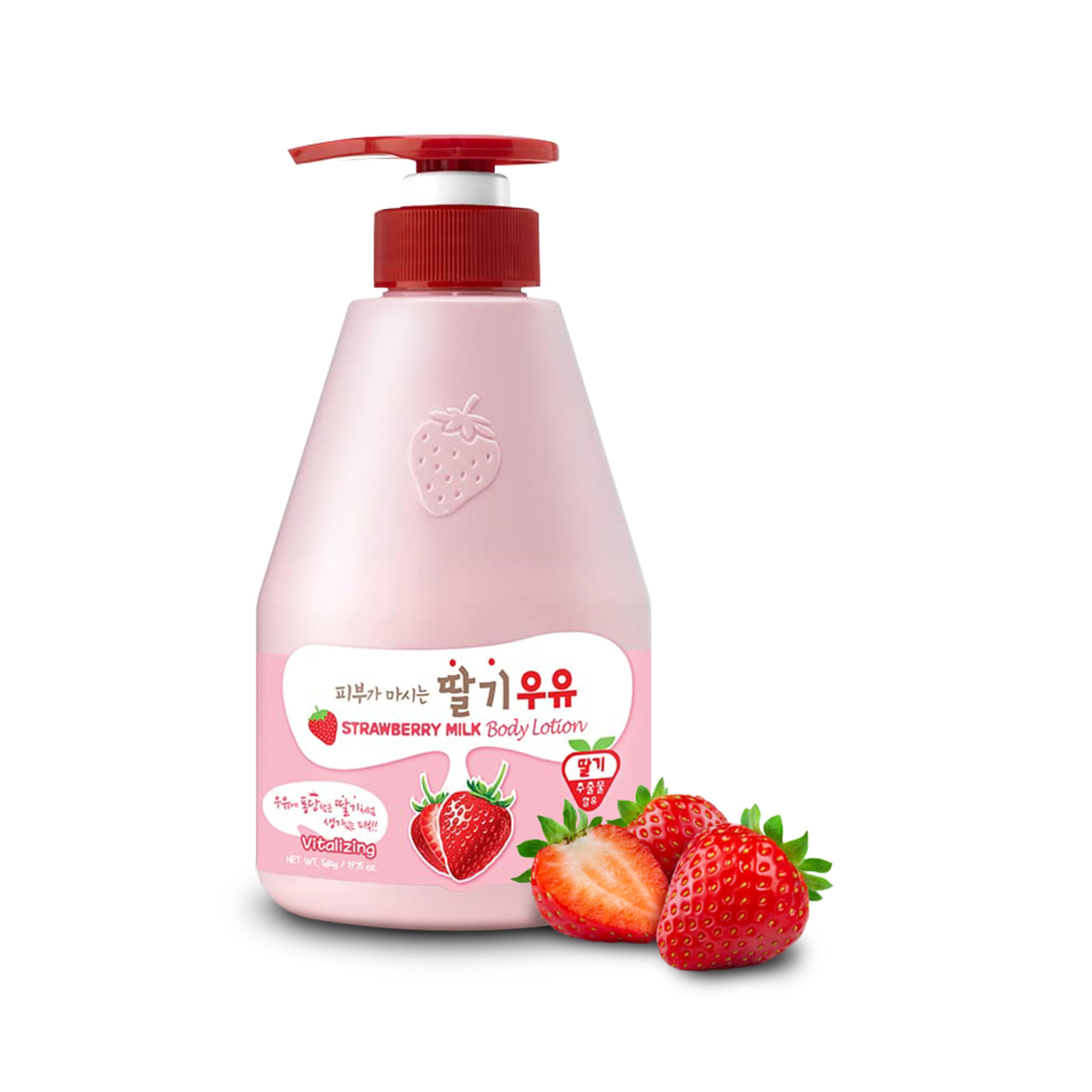 Kwailnara Loción Corporal frasco con leche y fresa, hidratación profunda