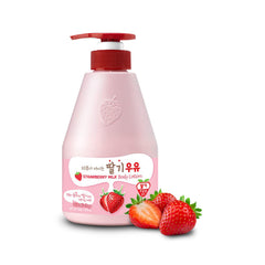 Kwailnara Loción Corporal frasco con leche y fresa, hidratación profunda