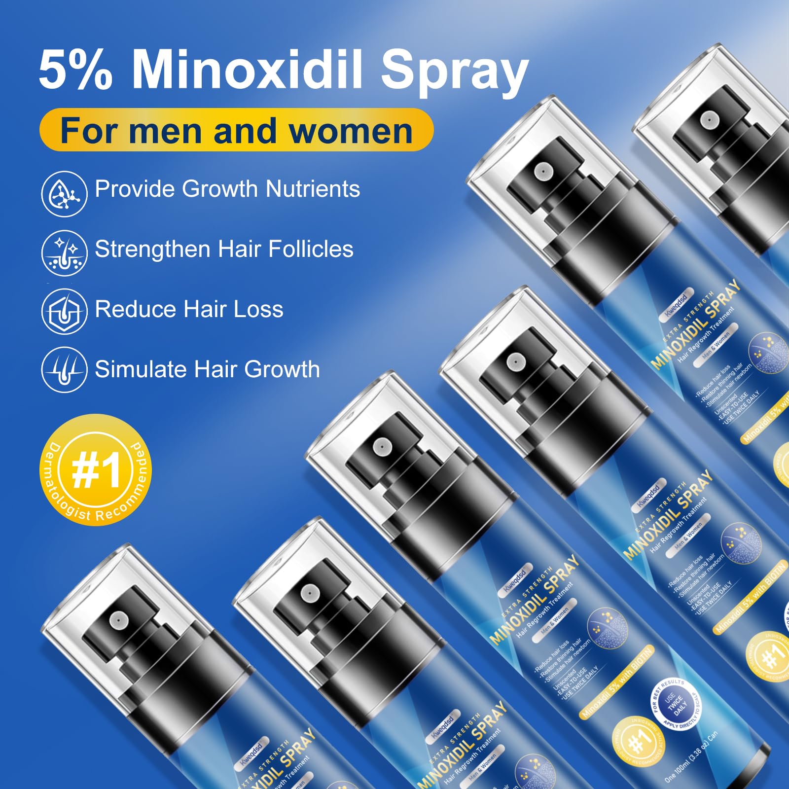Kweqdsd Biotin-infused minoxidil bottle highlighting added nourishment for hair.