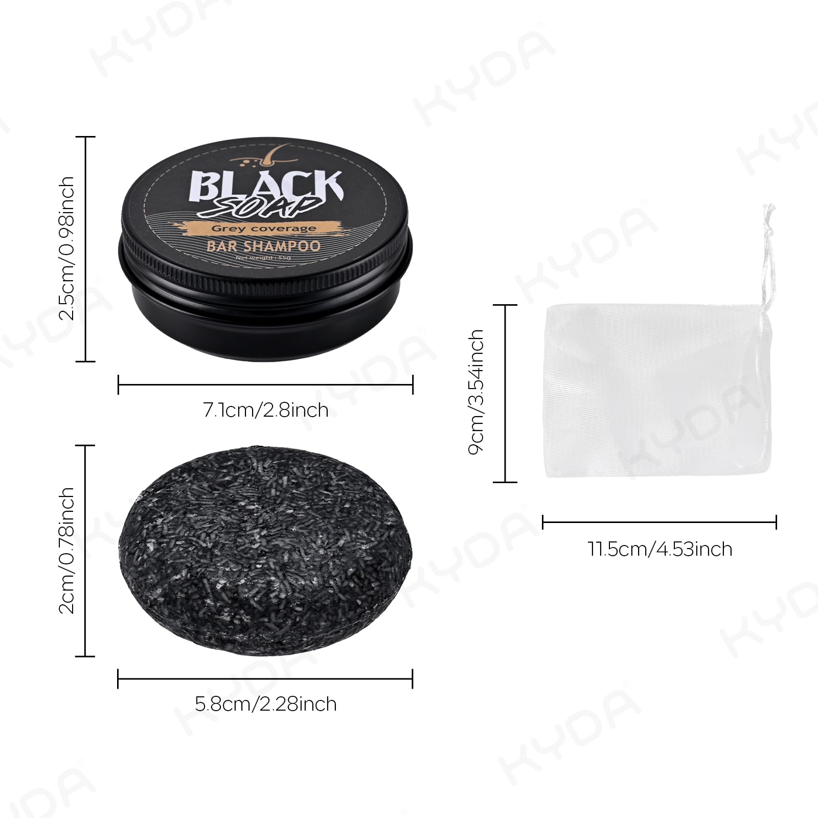 KYDA barra cabello nutrido, aceite negro para hidratación intensa.