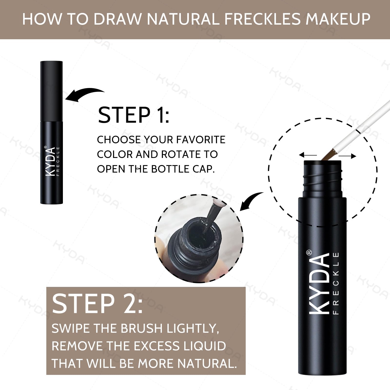 KYDA freckle application on the cheek demonstrates soft dot technique for realistic freckles.