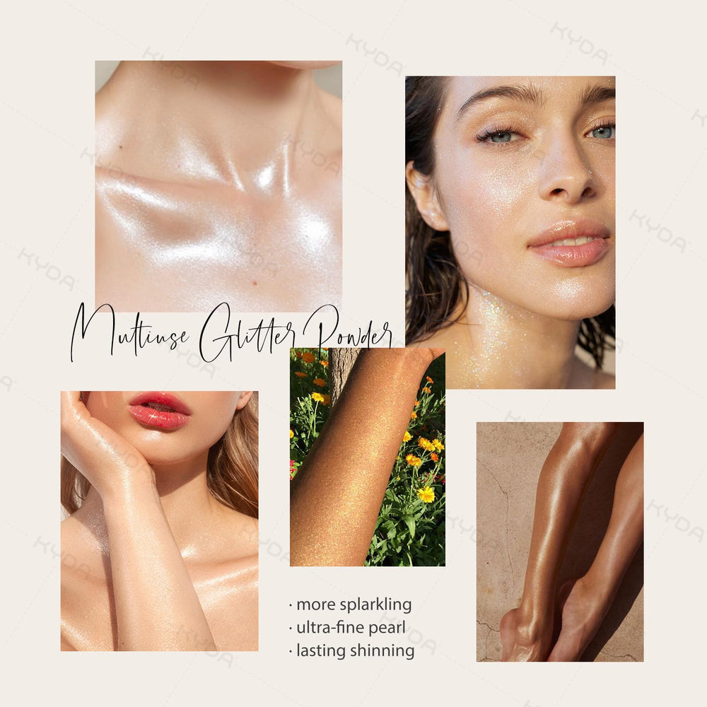 KYDA Glitter Powder Spray collarbone shimmer adds luxe highlight