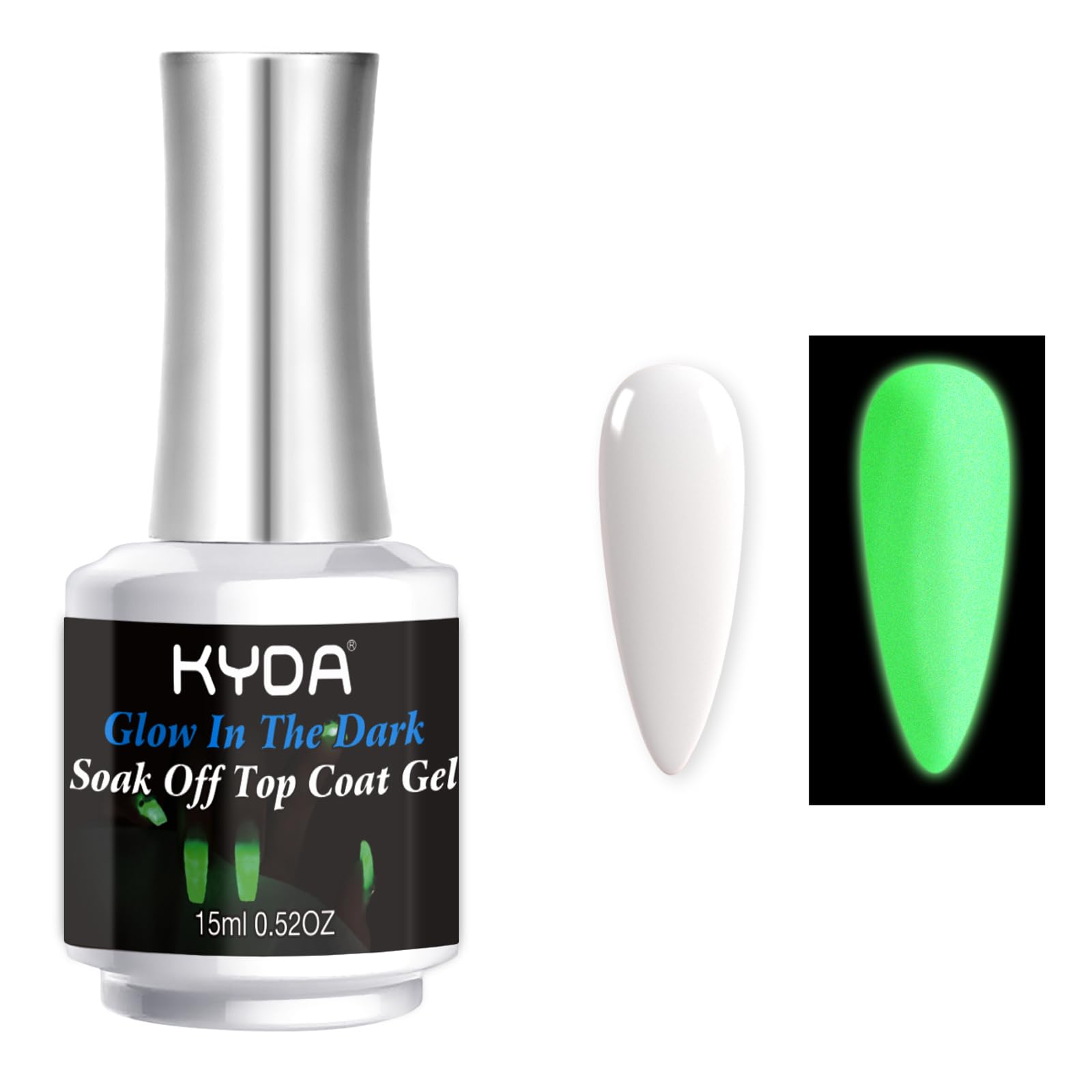 KYDA glow-in-the-dark topcoat enhances nail art after light exposure