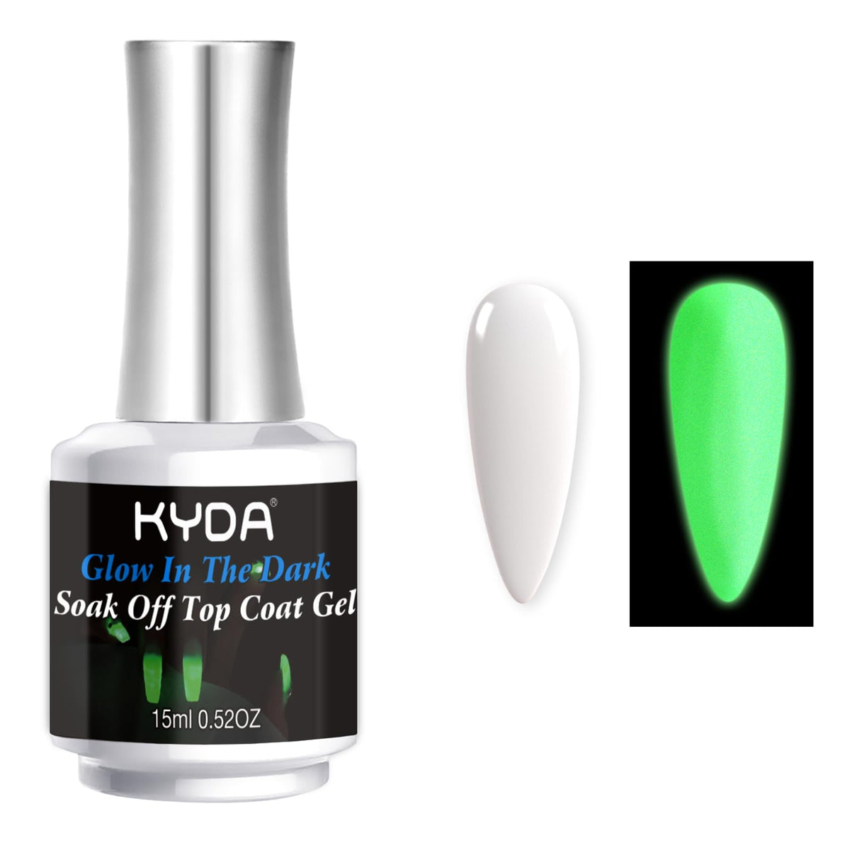 KYDA glow-in-the-dark topcoat enhances nail art after light exposure