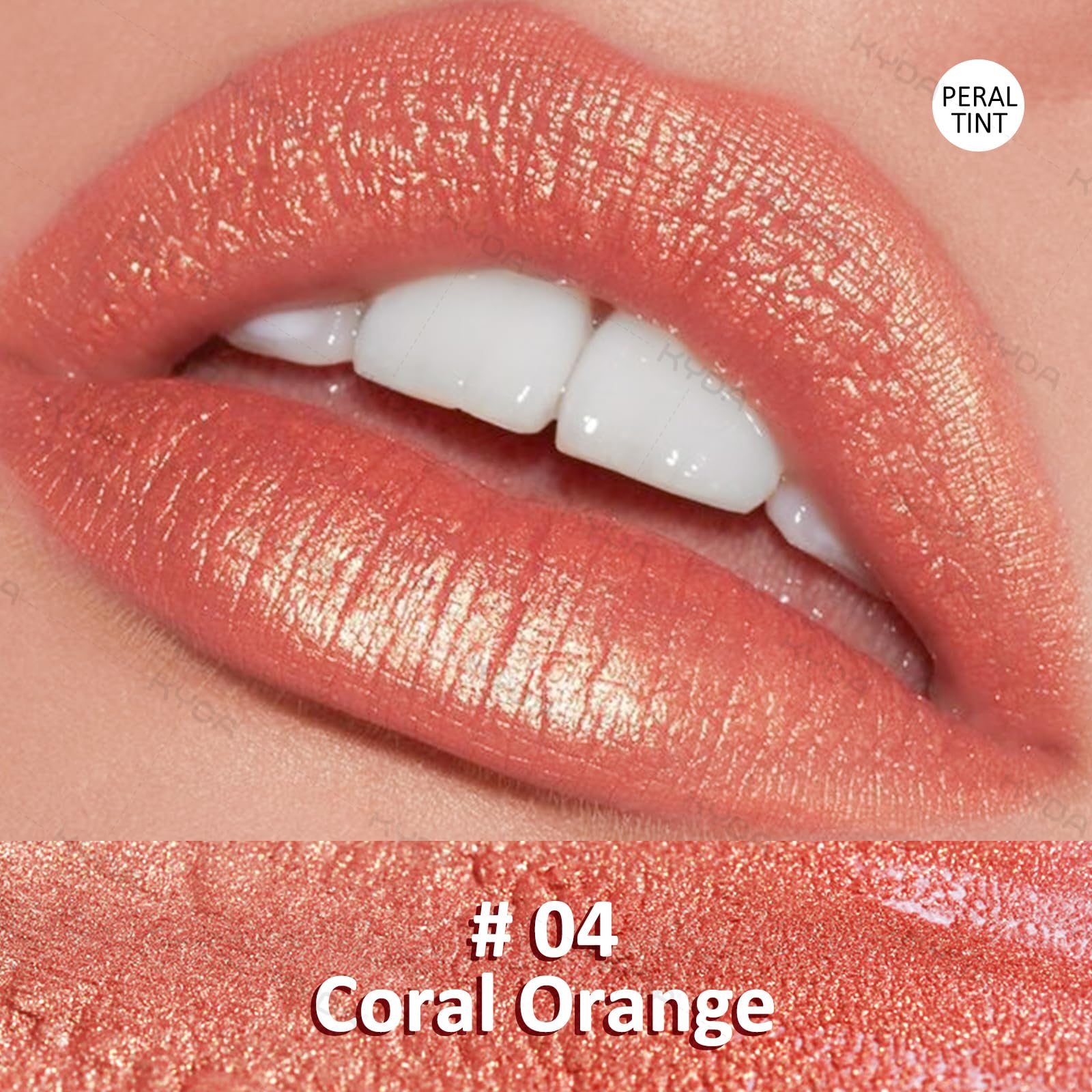 KYDA labial naranja, aplicación cremosa y color intenso gracias al brillo perlado.