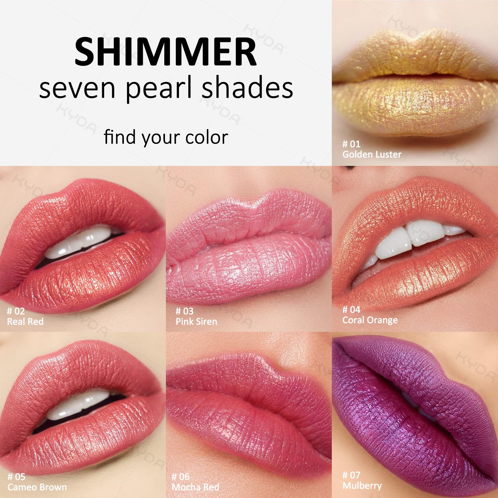 KYDA labial naranja, pigmento vivo para color duradero y llamativo.