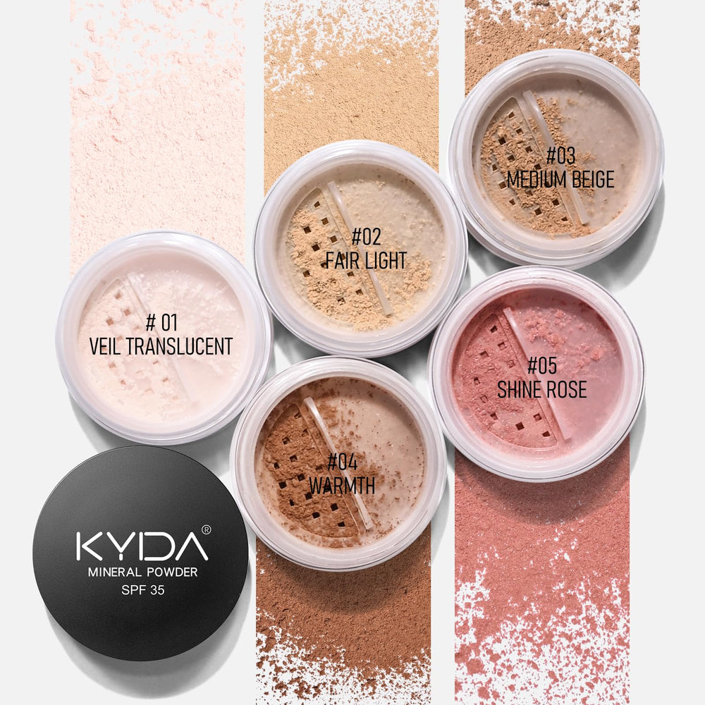 KYDA Mineral Powder Foundation brush application shows buildable coverage with a light, breathable feel.