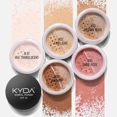 KYDA Mineral Powder Foundation brush application shows buildable coverage with a light, breathable feel.