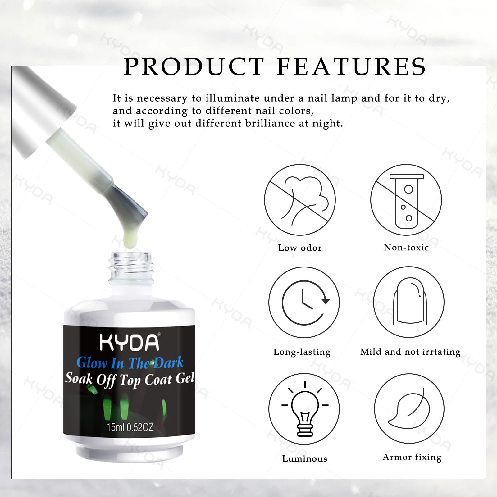 KYDA nail-art glow layer boosts nighttime visibility of designs