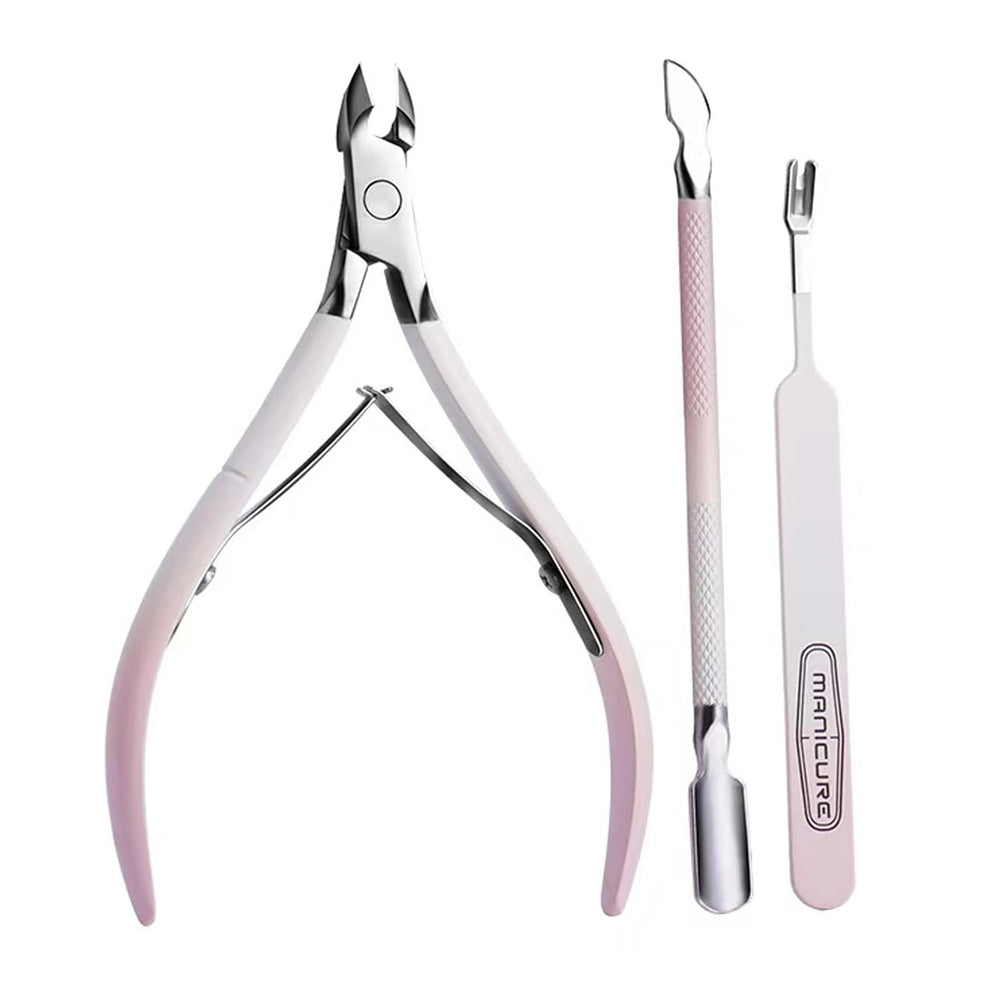 Kylara Cuticle Trimmer Set 3in1 pink finish for precise nail grooming at home