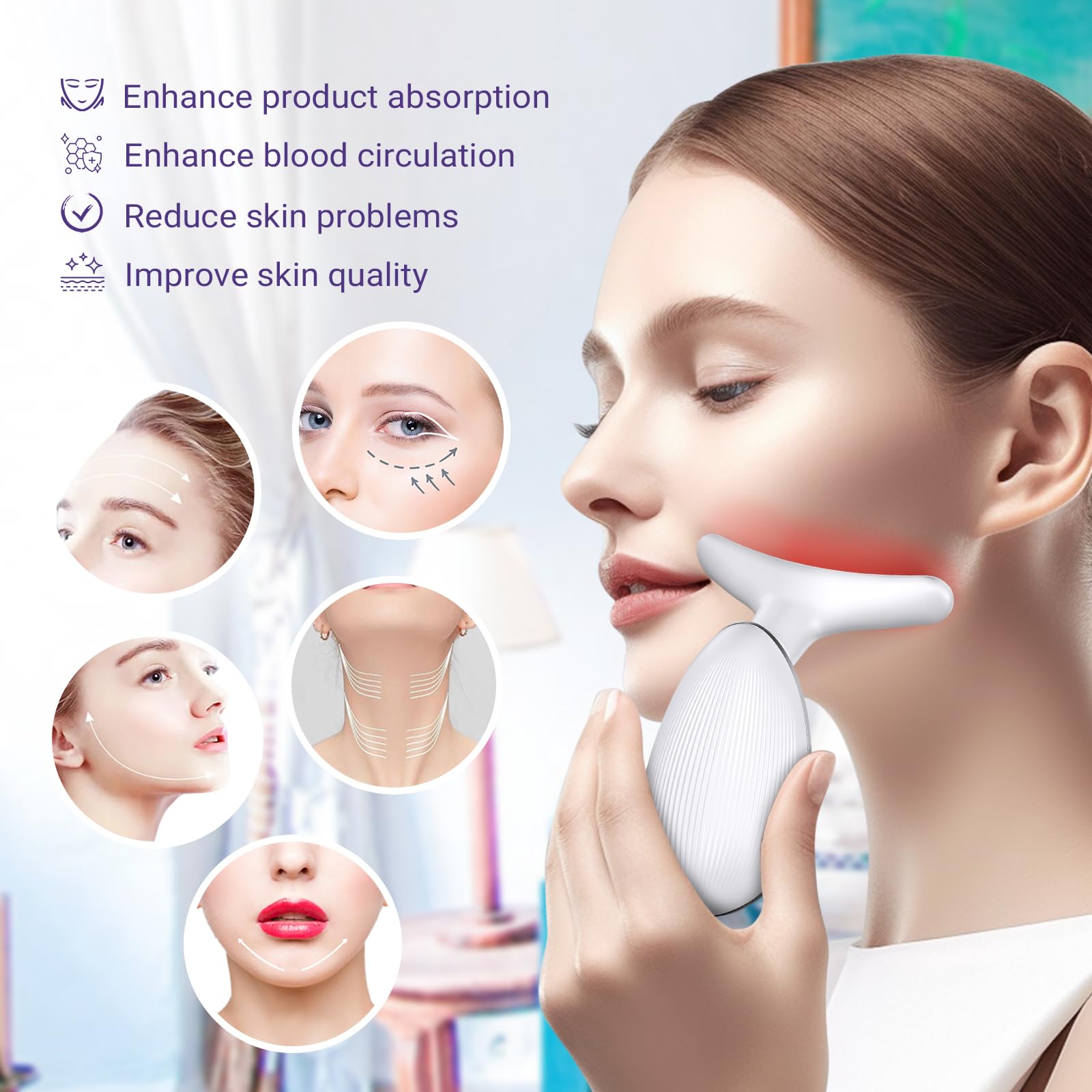 KYOTTANI massager resting on neck during self-care routine.