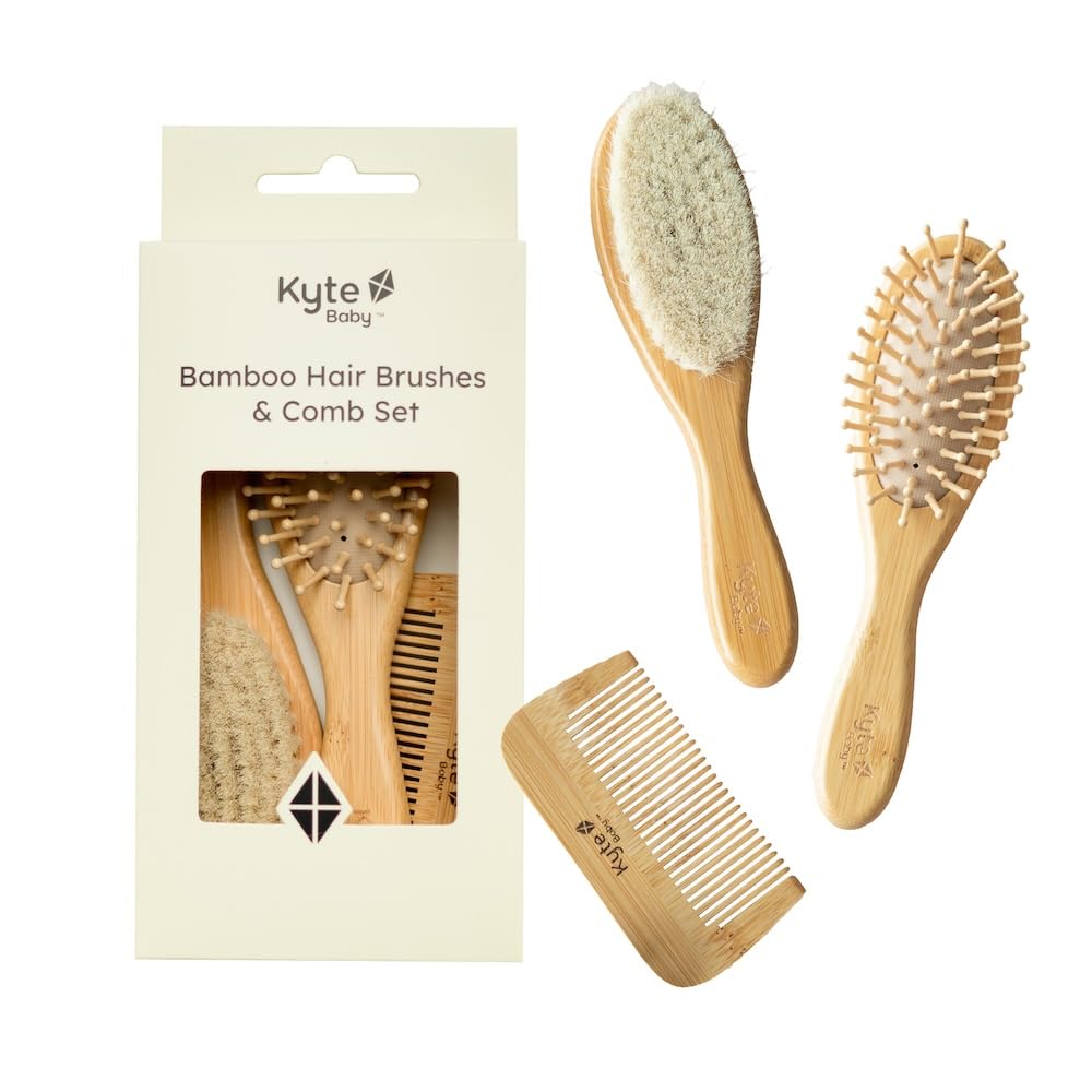 Kyte BABY goat hair brush closeup for gentle cradle-cap care.