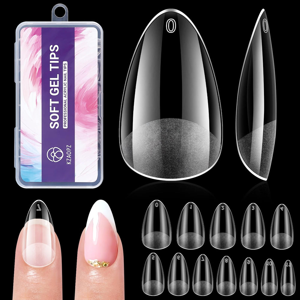 KZAOPZ short almond nail tips box front, organized 240pcs for quick matching