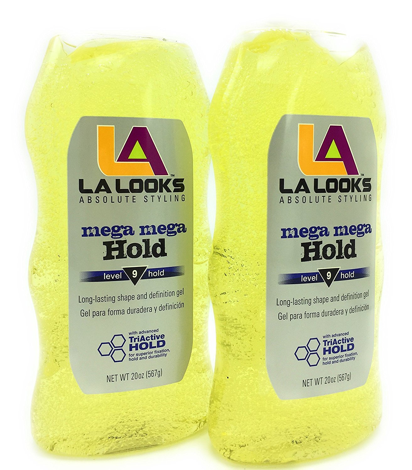 L.A. Looks Gel #9 Mega Mega, gel amarillo de 591 ml, ideal para fijar peinados.