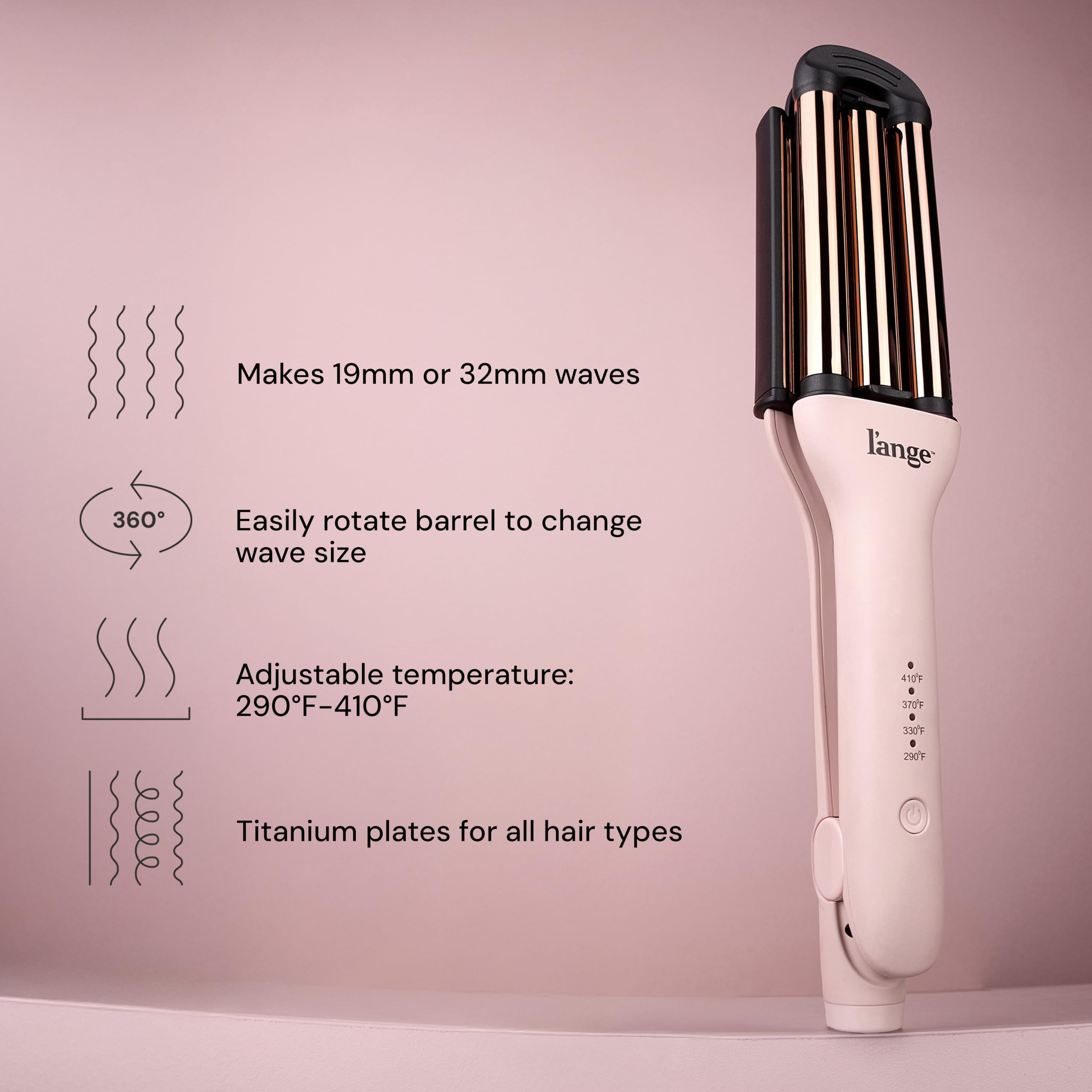 L'ANGE VersaWaver 19mm waves for tight, defined crimps that hold.