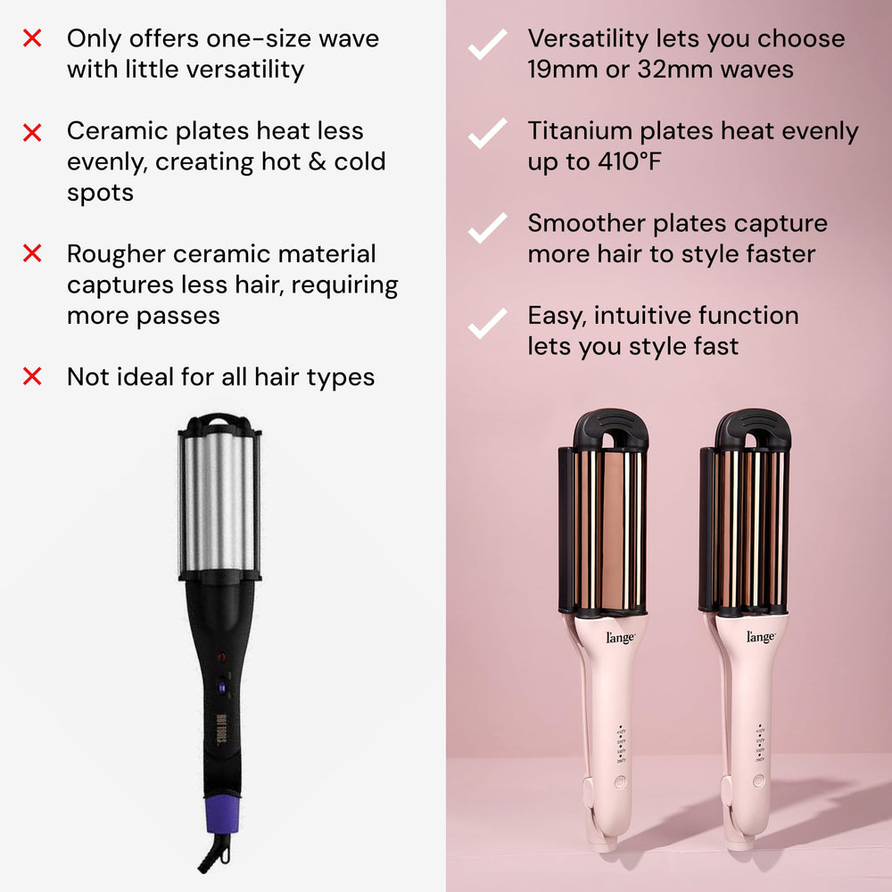 L'ANGE VersaWaver titanium barrels ensure smooth, even heating for better results.