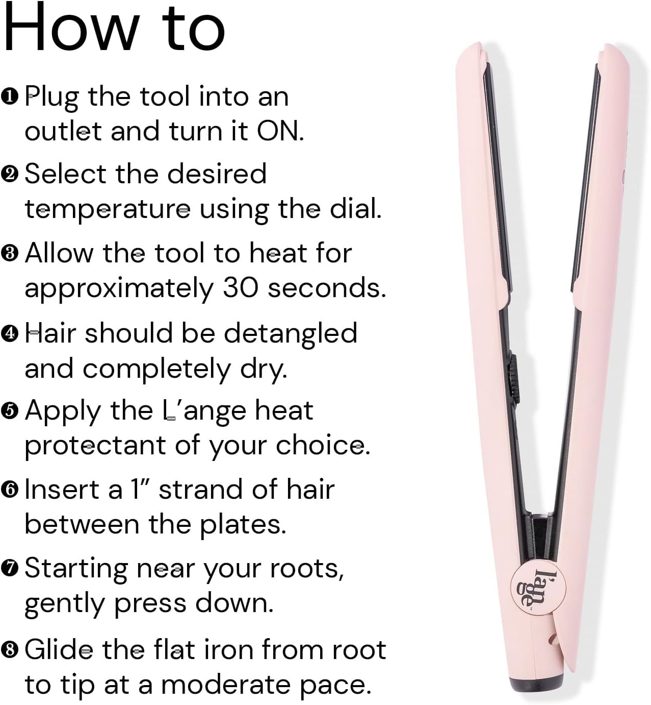 Blush color finish complements modern vanity and styling routines.