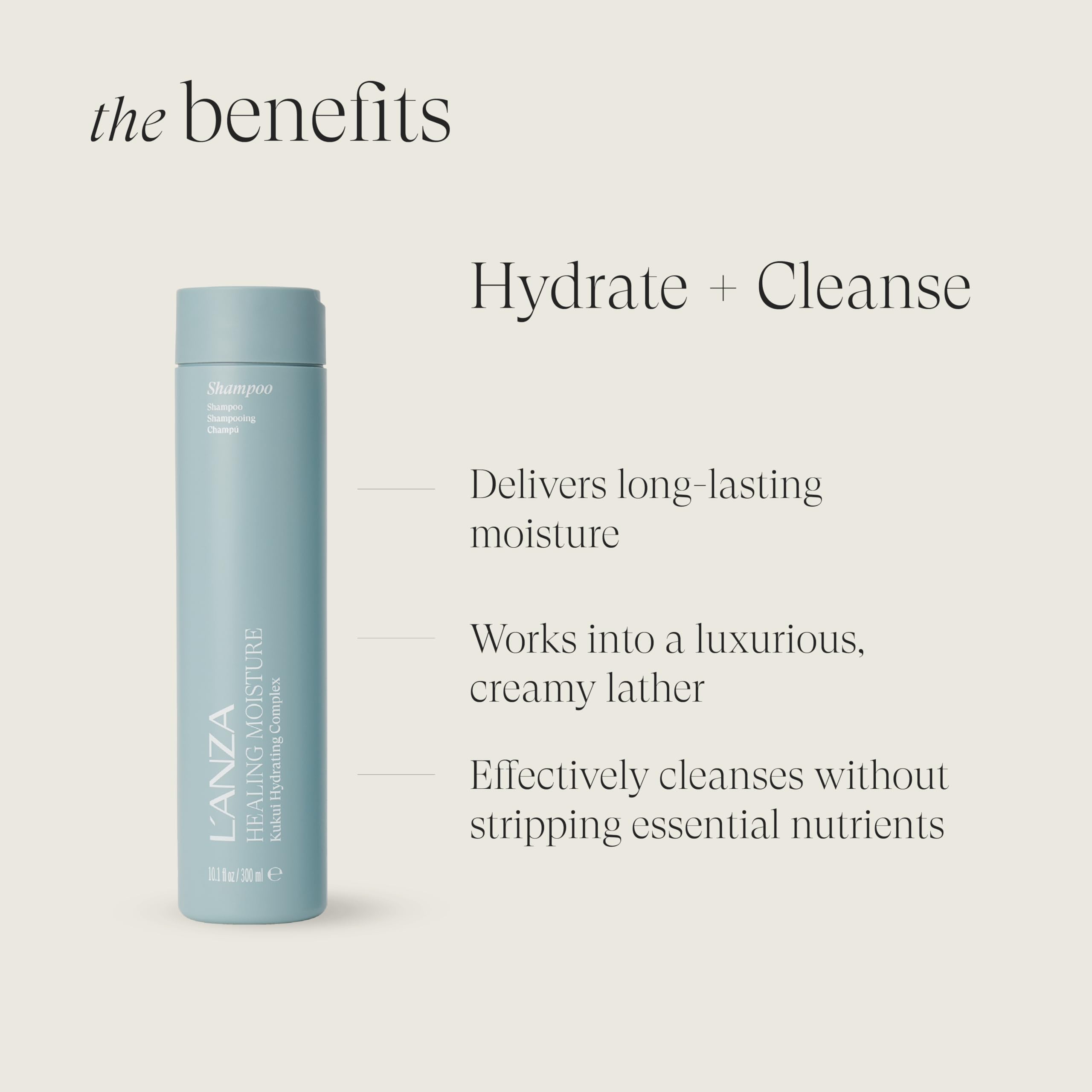 L’ANZA Healing Moisture Shampoo with tamanu oil nourishes strands during wash