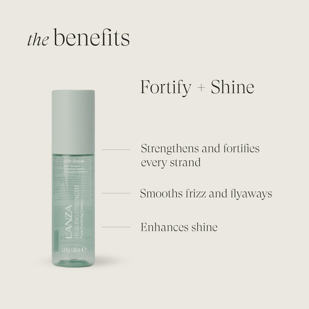 Close-up of strands with luminous gloss from L’ANZA serum