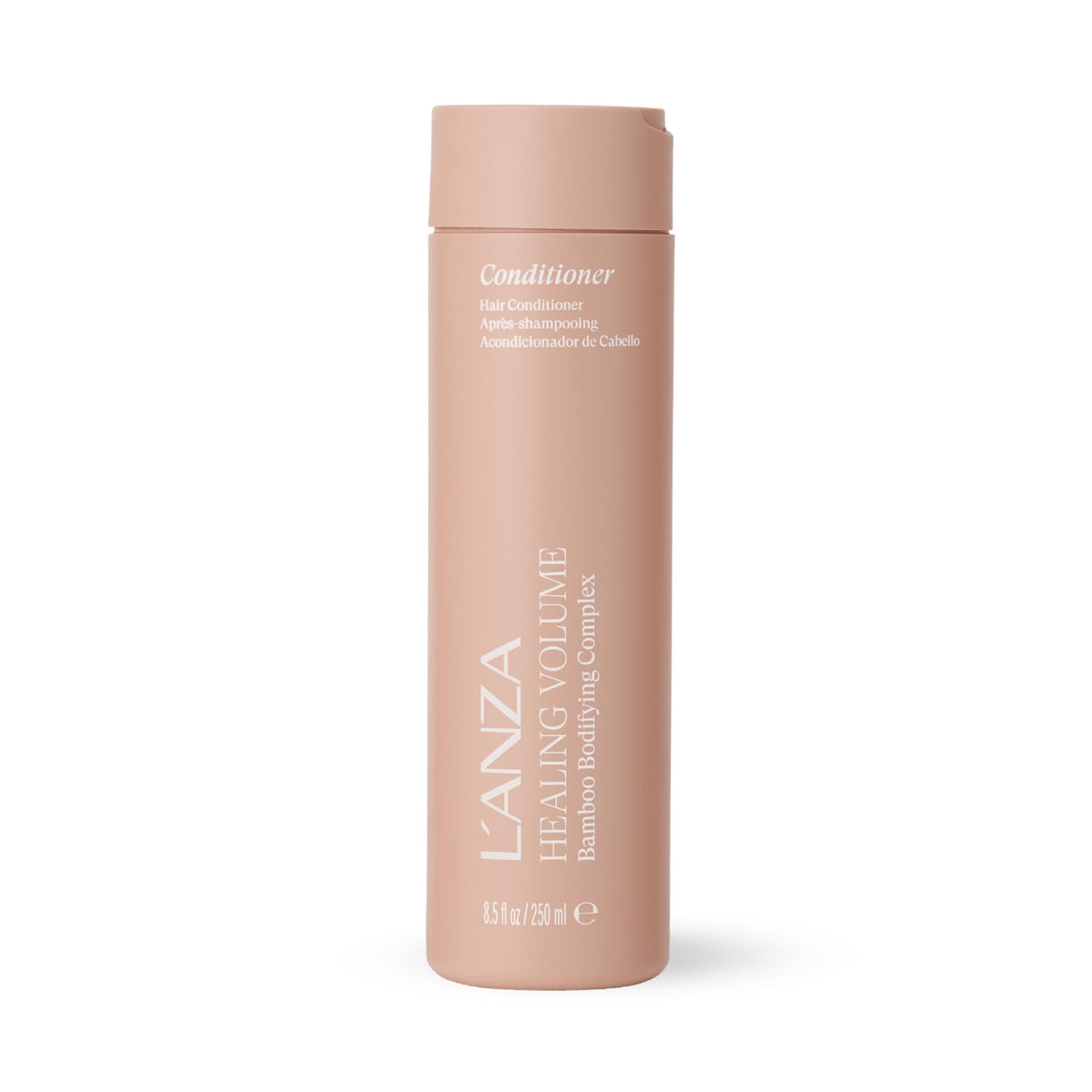 L’ANZA Healing Volume conditioner bottle view boosts body for fine hair.