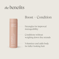 L’ANZA Healing Volume conditioner hair bounce close-up for shine and manageability.