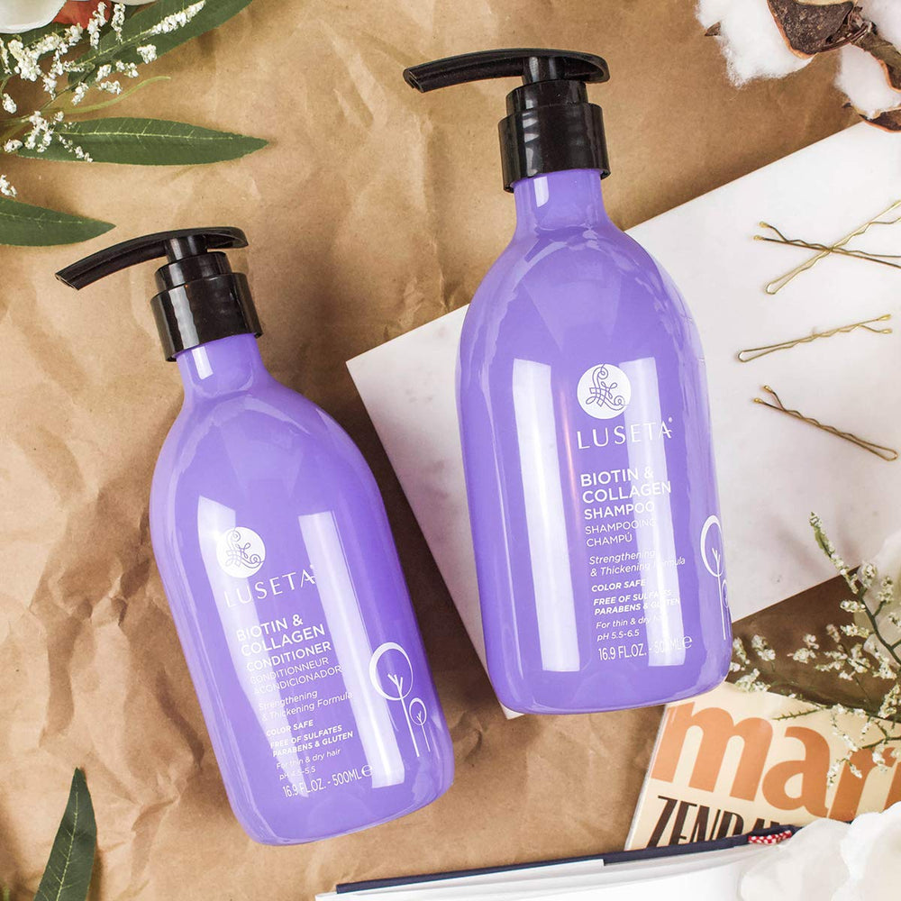 L LUSETA Volume-Boost Shampoo Graphic hints at thicker fuller strands.