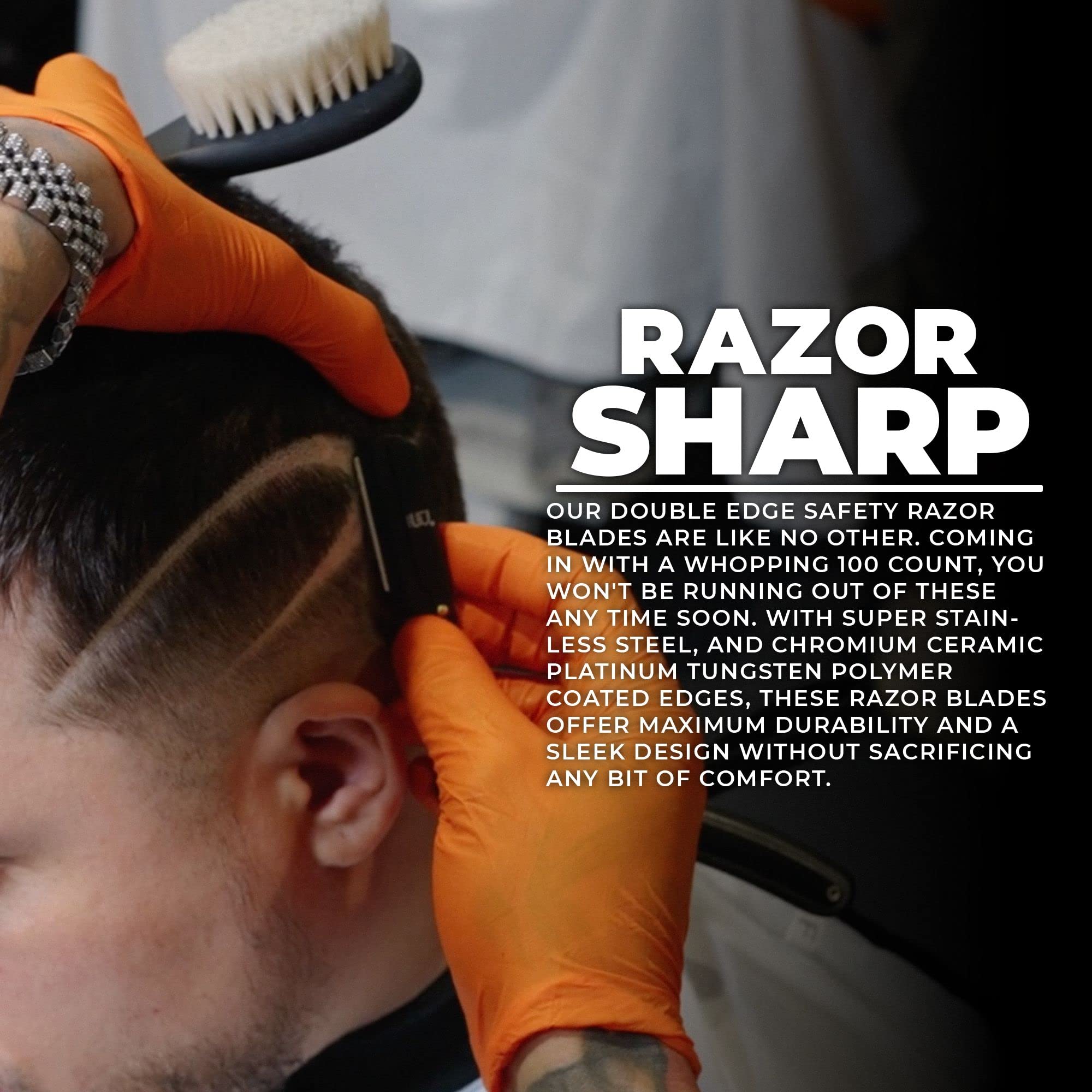 Blade compatibility shown, works with all double-edge razors.
