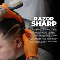 Blade compatibility shown, works with all double-edge razors.