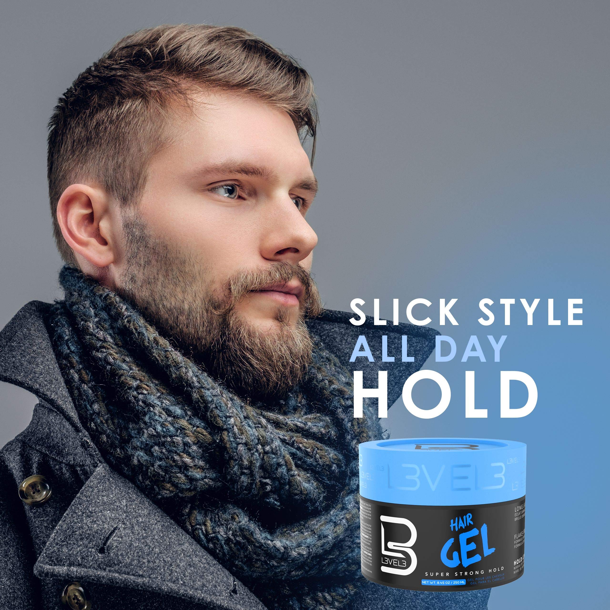 L3 Hair Gel on hair with glossy, high-shine finish