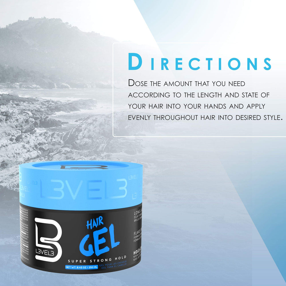 L3 Hair Gel label highlights long-lasting shine on styled hair