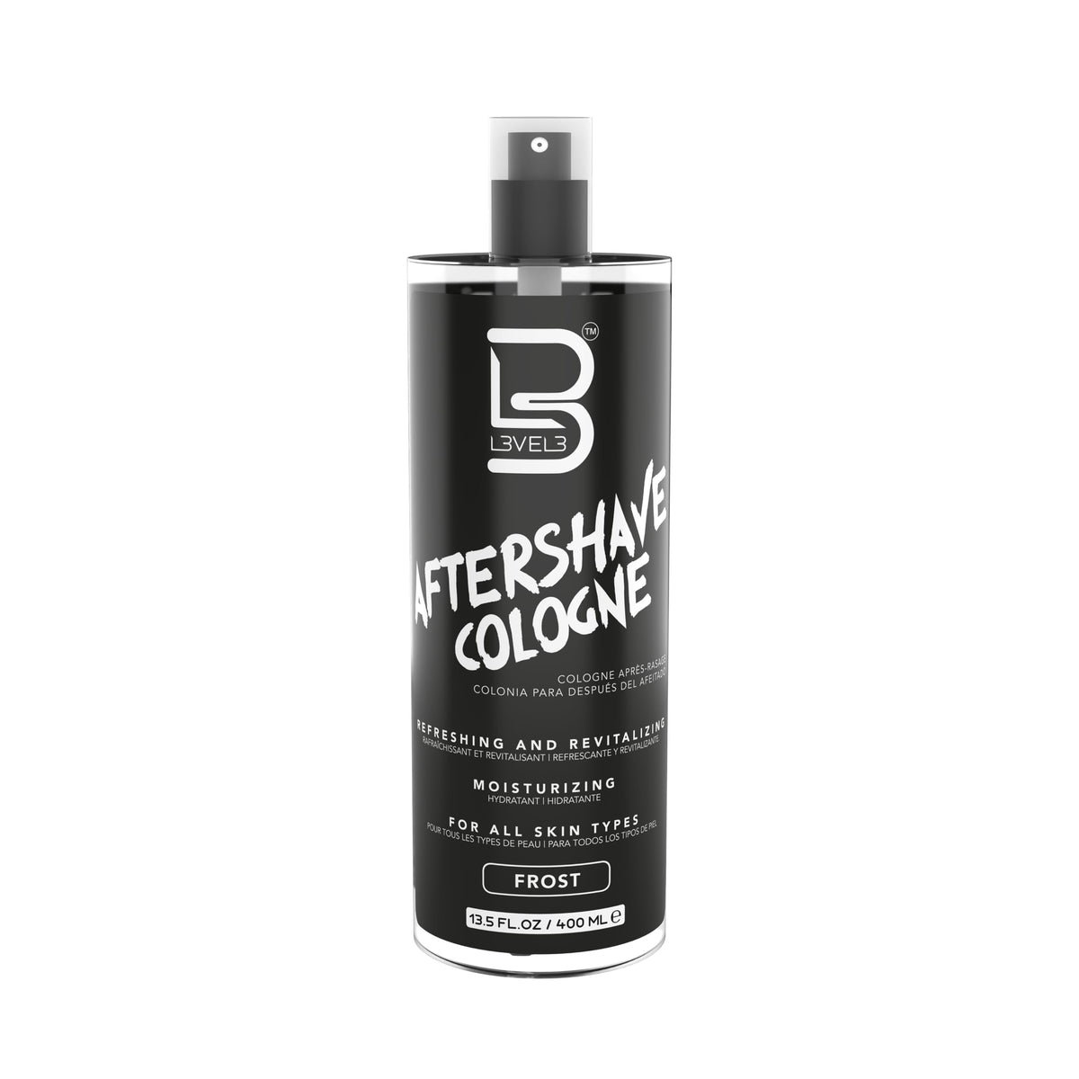 L3 Level 3 After Shave bottle pour showing hydrating finish