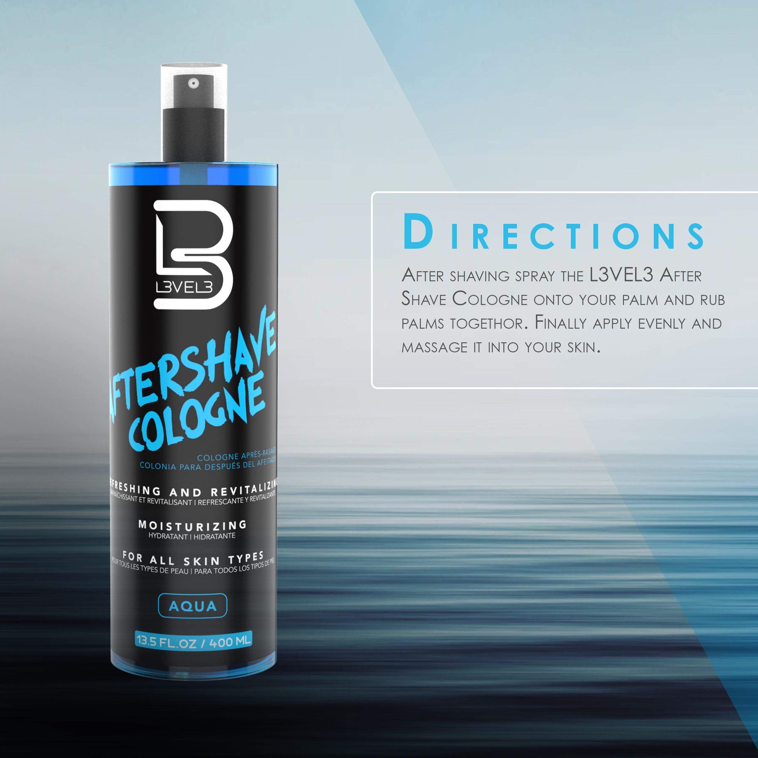 L3 Level 3 aftershave bottle on skin conveys comfort and confidence.