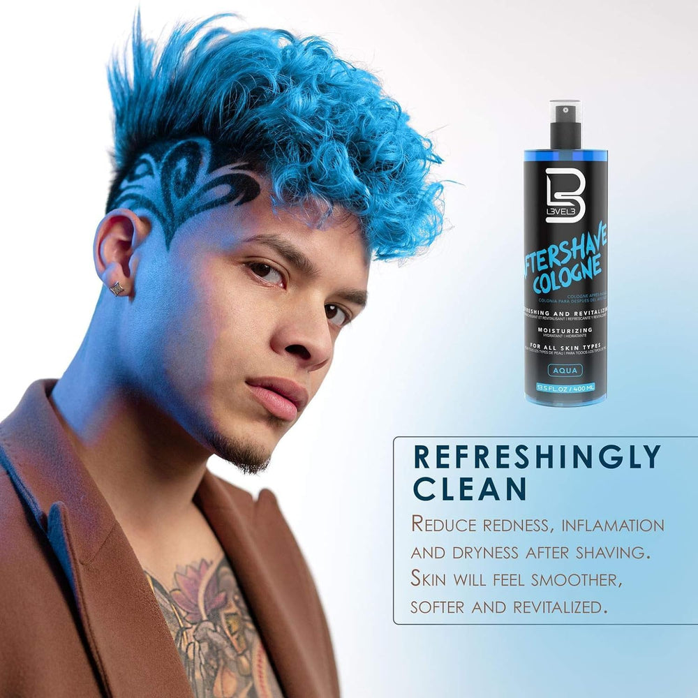L3 Level 3 aftershave spray dispense captured for easy refreshing application.