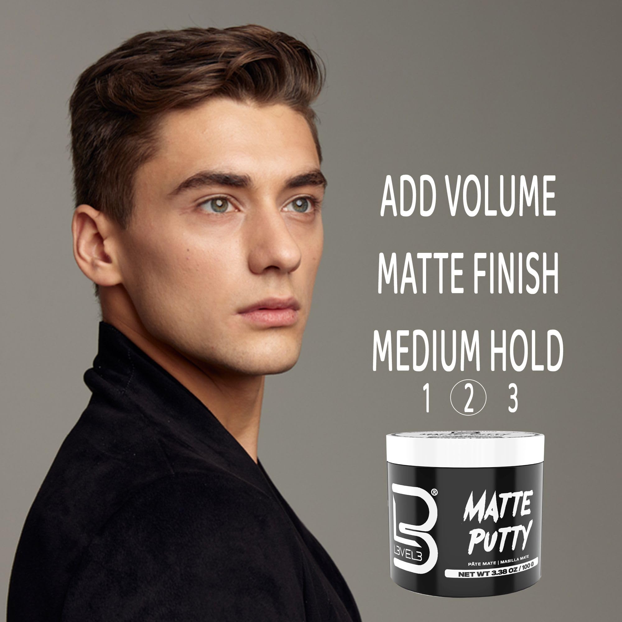 L3 Level 3 Matte Putty: cera de abeja para cabello suave.