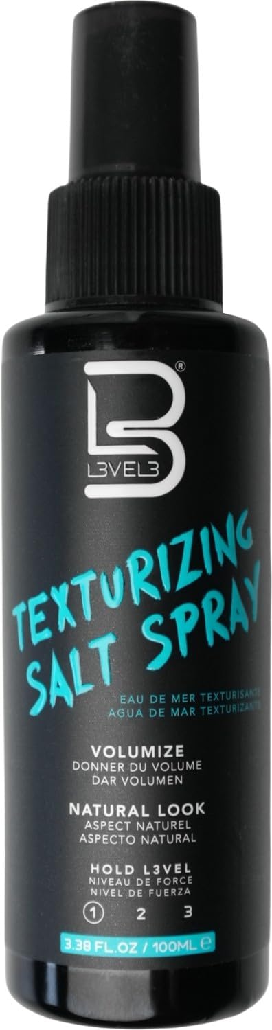 L3 Level 3 Sea Salt Texturizing Spray bottle for beach texture and natural volume.