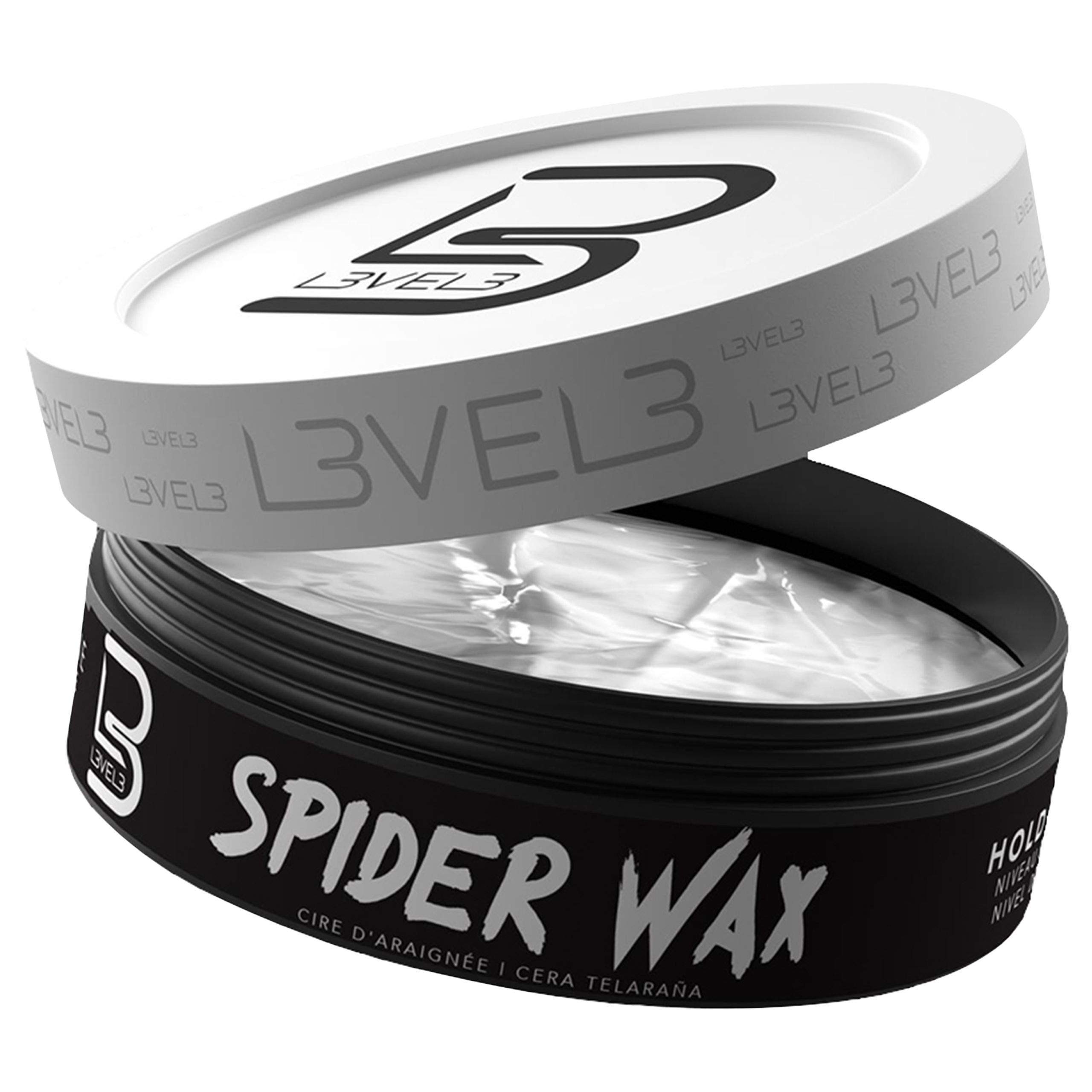 L3 Spider Wax envase: fijación duradera para volumen sostenido.