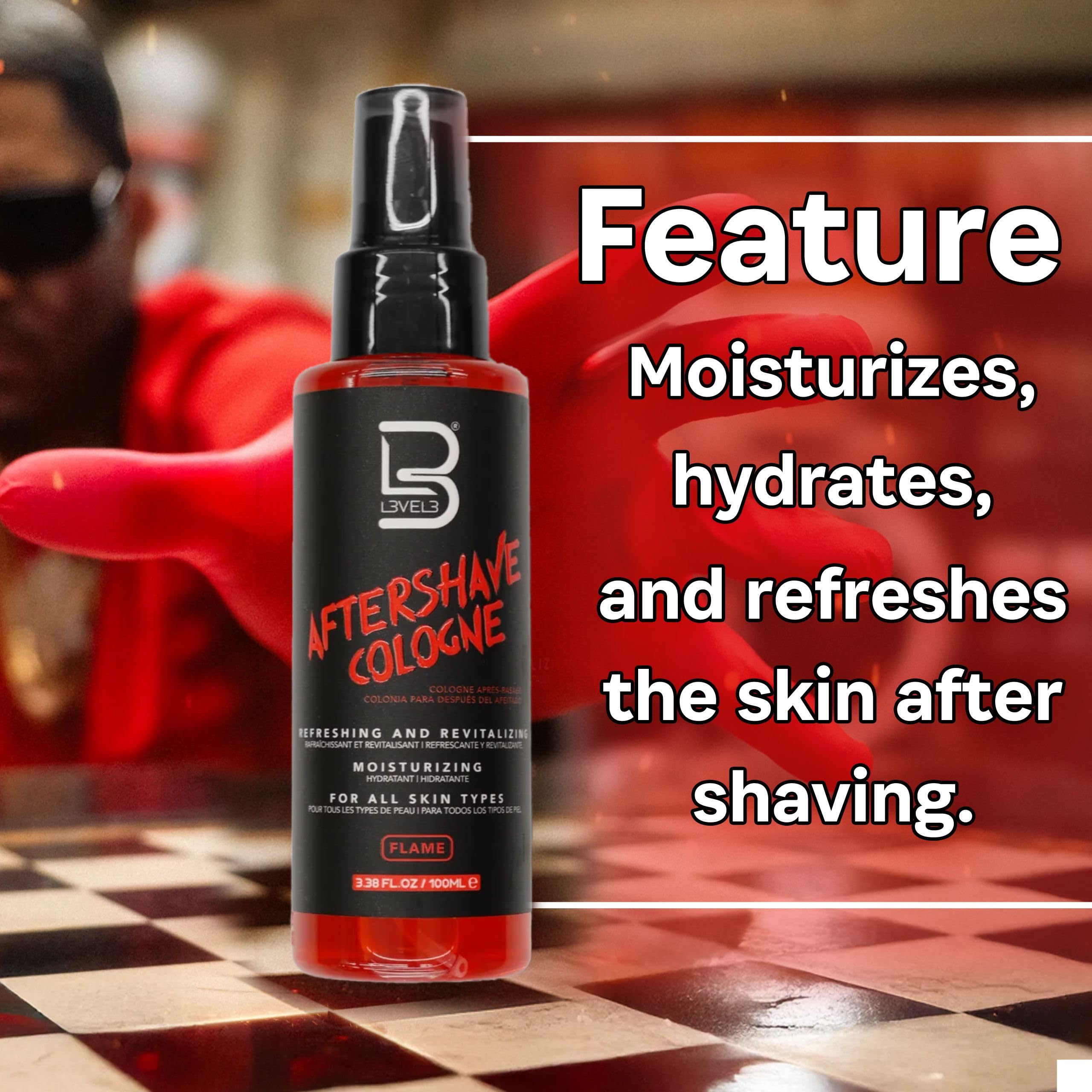 L3 Level 3 spray action demonstrates easy application after shaving.