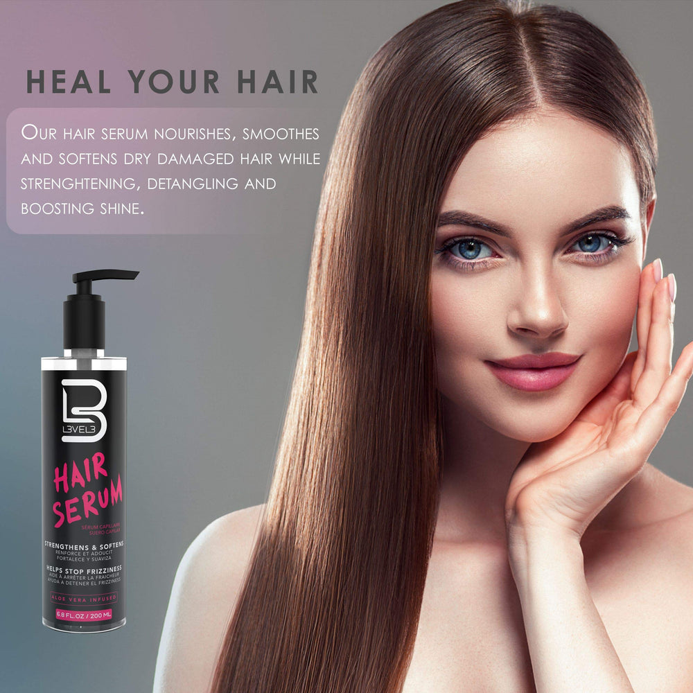 L3 Level 3 Hair Serum, aplicación con dedos, facilita el peinado desenredado.