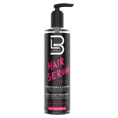 L3 Level 3 Hair Serum, botella, suaviza y fortalece el cabello con uso regular.