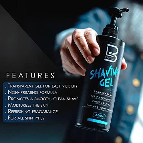 L3 Shaving Gel Ice clear formula close-up demonstrates visibility during shaving.