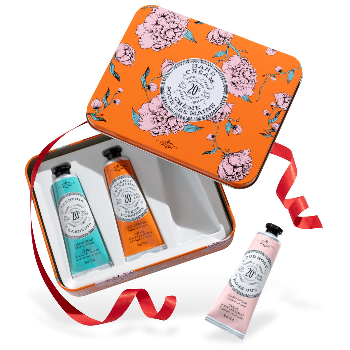 La Chatelaine Gardenia hand cream trio tin for deep hydration