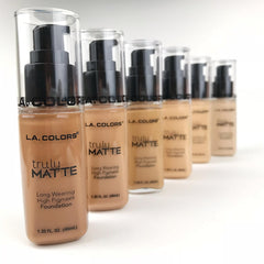 L.A. COLORS Truly Matte Foundation Soft Beige blended on skin for even tone.