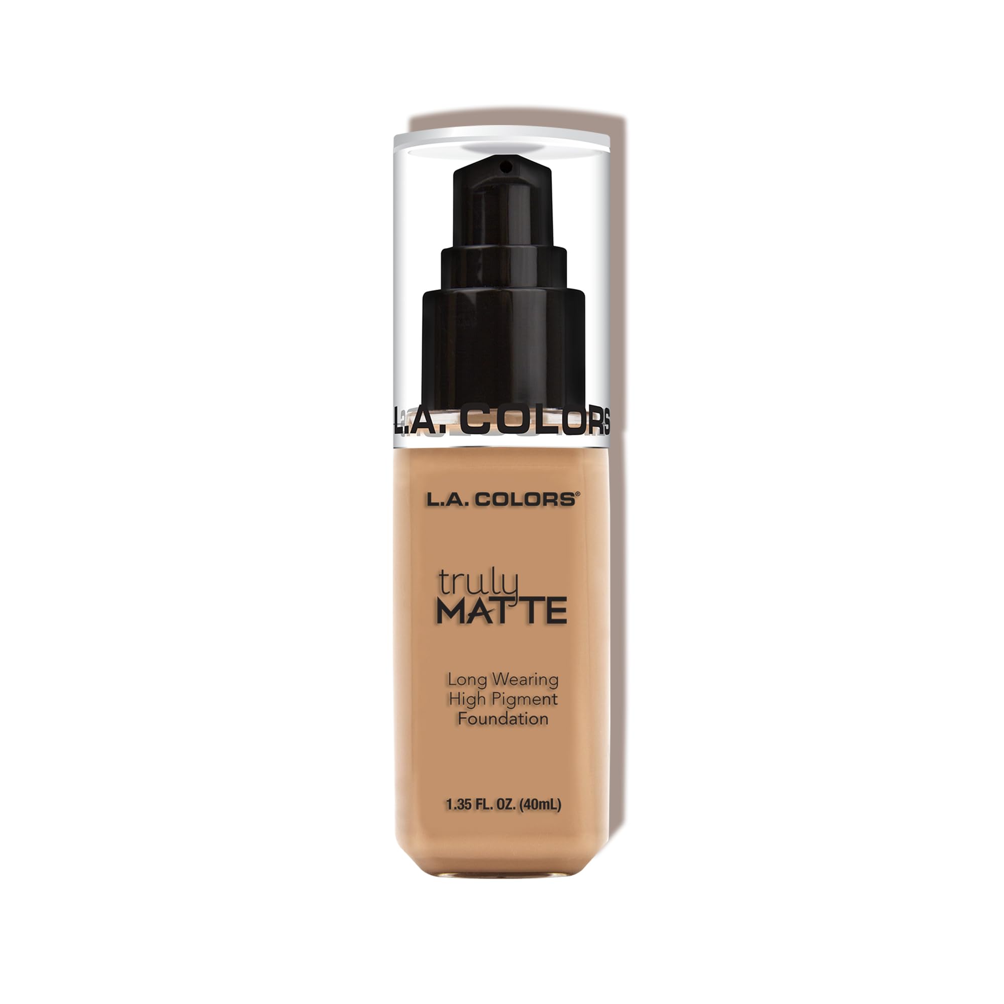 L.A. COLORS Truly Matte Foundation Soft Beige swatches demonstrate shade match.