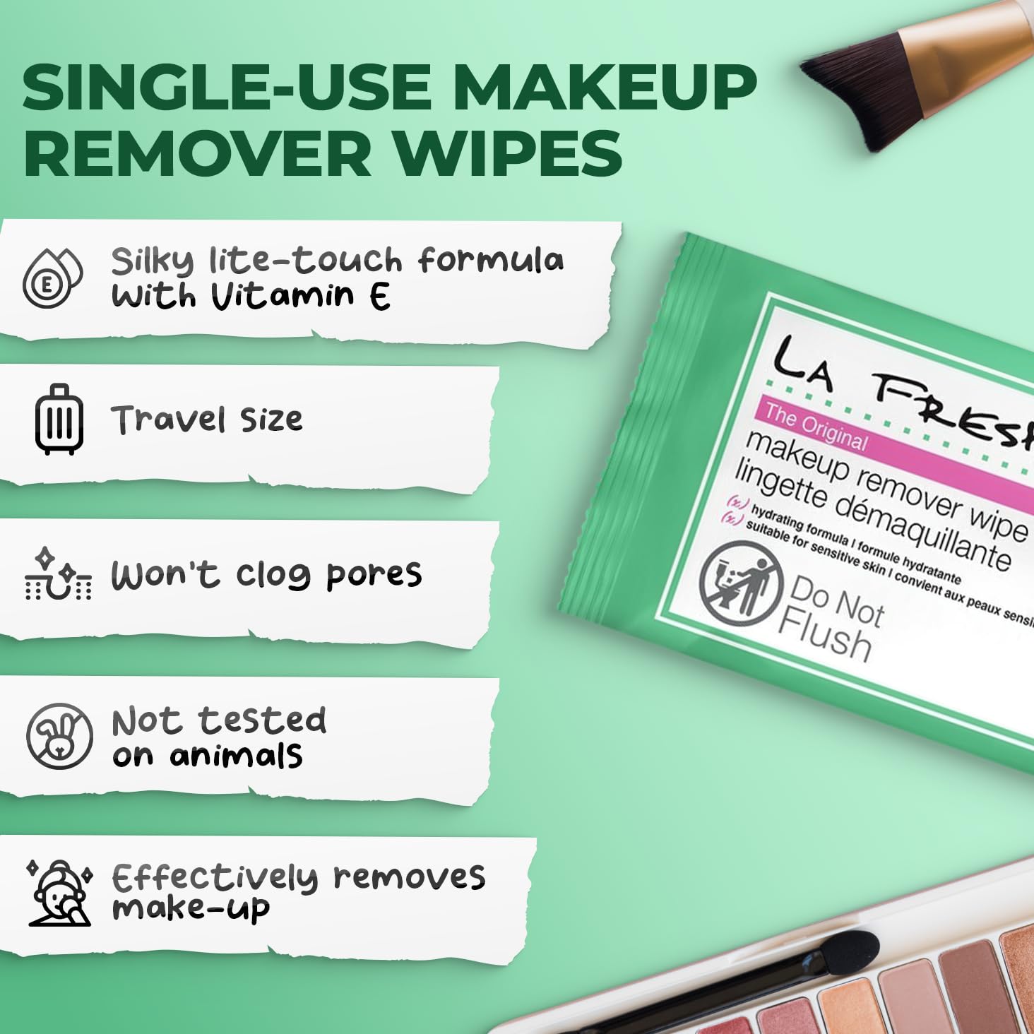 La Fresh toallitas desmaquillantes para ojos y labios eliminando maquillaje intenso