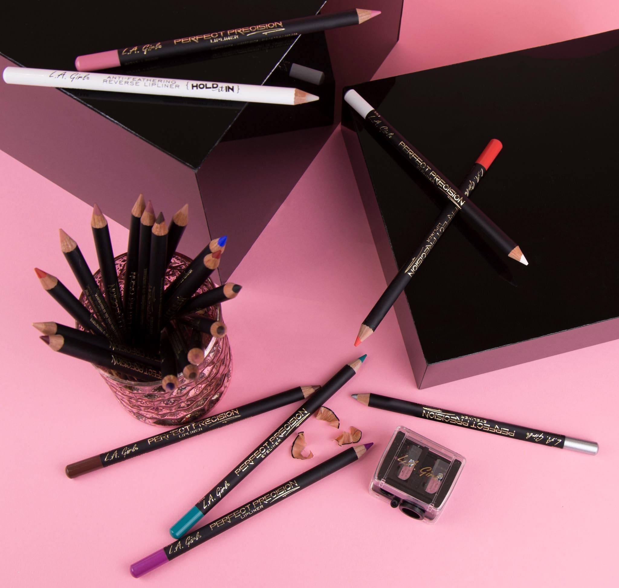 L.A. Girl 3-way sharpener shown with lipliner to maintain sharp edges.