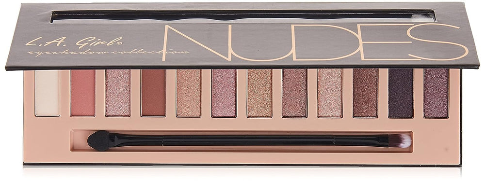 L.A. Girl Beauty Brick Eyeshadow nude palette packaging logo and texture details.