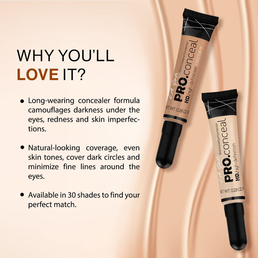 L.A. Girl HD Pro.Conceal brush-tip application for precise concealing around eyes.