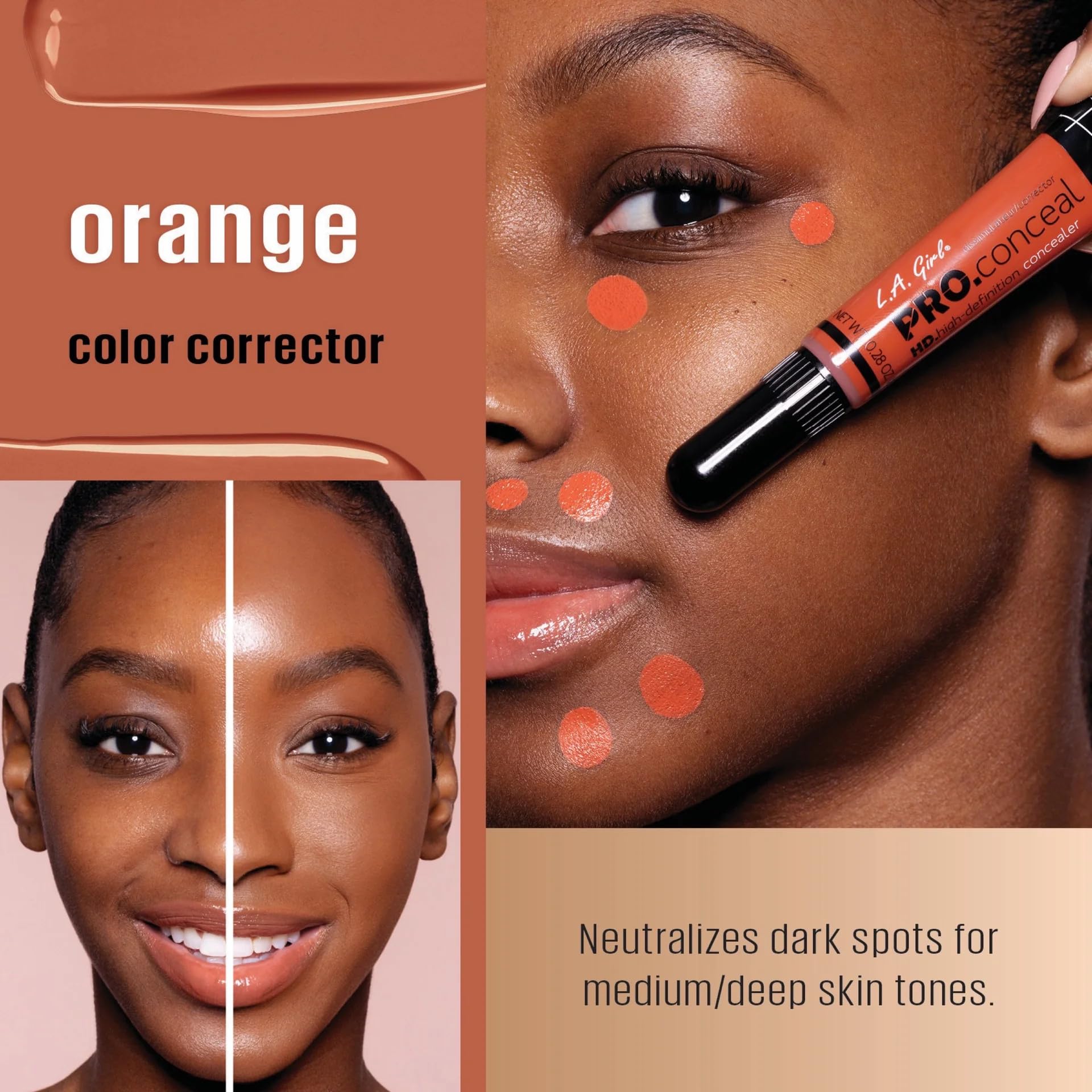 L.A. Girl Pro Conceal HD coverage close-up demonstrates sharp, smooth correction.