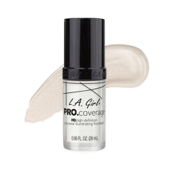 L.A. Girl Pro Coverage liquid foundation bottle close-up highlighting dewy finish